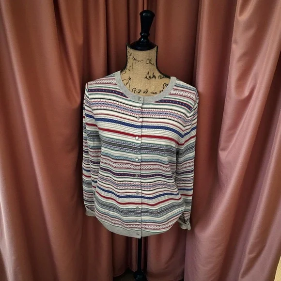 Talbots Multicolor Striped Cardigan Women’s Sweater Size Large - Picture 3 of 9